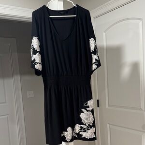 White House Black Market Black Dress with White Floral Design